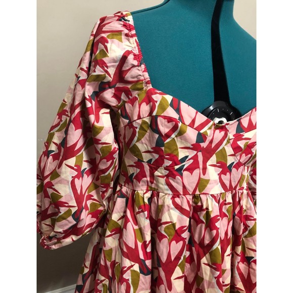 Slate + Willow Love Bird Mini Dress, Pink Puff Sleeve Square Neck Dress, sz 10 - Picture 6 of 8